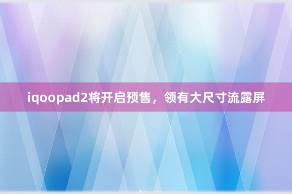 iqoopad2将开启预售，领有大尺寸流露屏