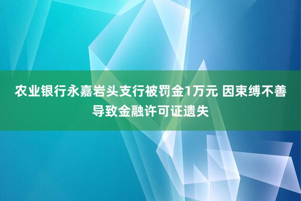 农业银行永嘉岩头支行被罚金1万元 因束缚不善导致金融许可证遗失