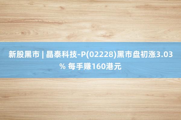 新股黑市 | 晶泰科技-P(02228)黑市盘初涨3.03% 每手赚160港元