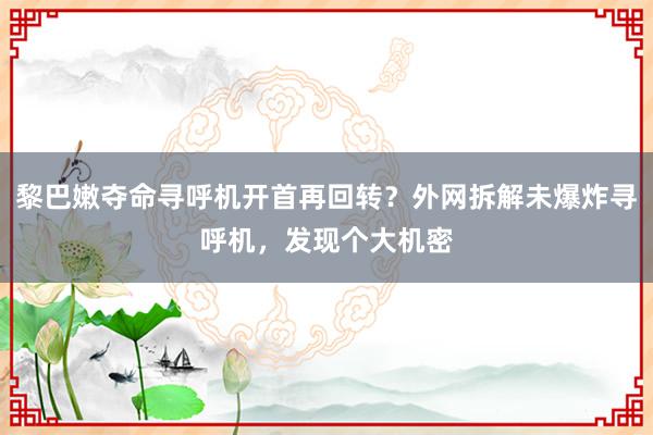 黎巴嫩夺命寻呼机开首再回转？外网拆解未爆炸寻呼机，发现个大机密